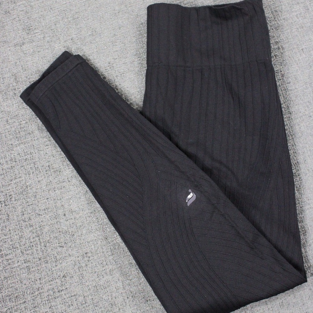 Fabletics Womens Black Ribbed Seamless‎ High Waisted Activewear Leggings Small